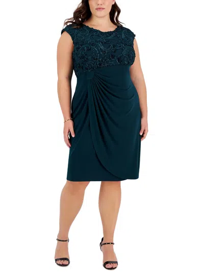 Shop Connected Apparel Plus Womens Embroidered Polyester Cocktail And Party Dress In Green