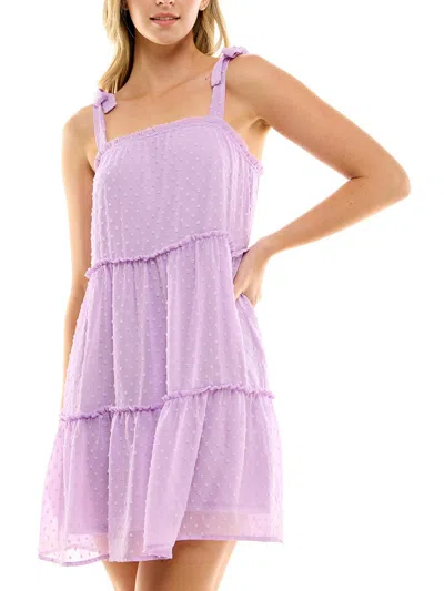 Shop Planet Gold Juniors Womens Tiered Shoulder Tie Mini Dress In Purple