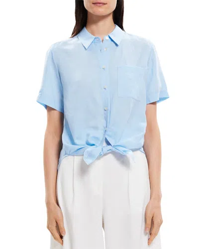 Shop Theory Hekanina Linen-blend Shirt In Blue