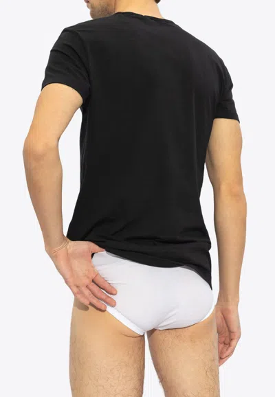 Versace White Crewneck T-shirt With Medusa Print On The Front In Cotton Stretch Man In Black