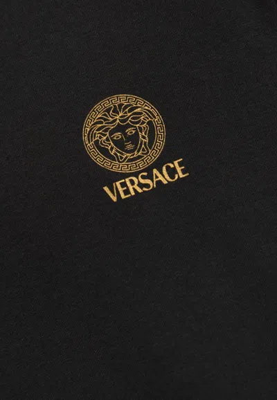Versace White Crewneck T-shirt With Medusa Print On The Front In Cotton Stretch Man In Black
