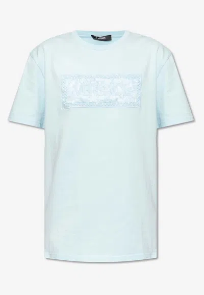 Shop Versace 90s Vintage Barocco Logo T-shirt In Light Blue