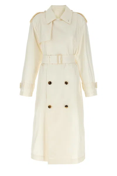 Shop Burberry Women Long Silk Trench Coat In White
