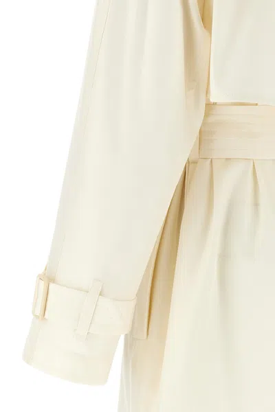 Shop Burberry Women Long Silk Trench Coat In White