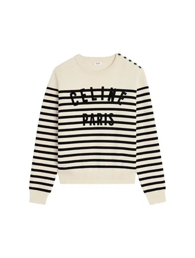 Shop Celine Men  Marinière Crew Neck Sweater In Cotton Off-white / Black