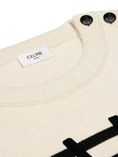 Shop Celine Men  Marinière Crew Neck Sweater In Cotton Off-white / Black