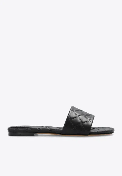 Bottega Veneta Quilted Leather Flat Slide Sandals In Black