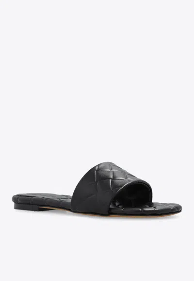 Bottega Veneta Quilted Leather Flat Slide Sandals In Black