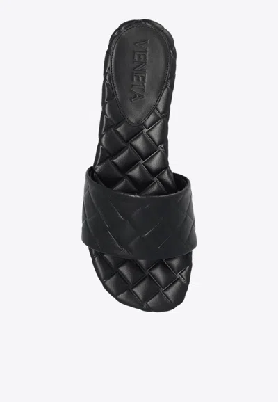 Bottega Veneta Quilted Leather Flat Slide Sandals In Black