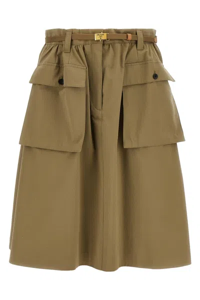 Shop Prada Women Satin Cotton Midi Skirt In Green