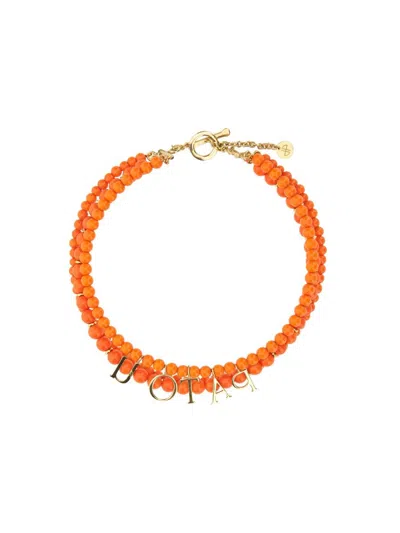 Shop Patou Glass And Brass Bead Necklace In Orange