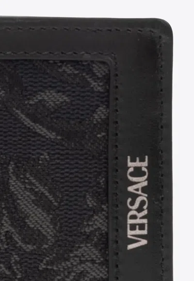 Shop Versace Barocco Jacquard Bi-fold Wallet In Black