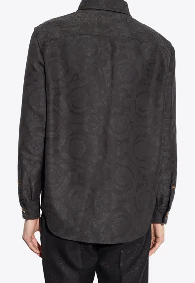 Shop Versace Barocco Jacquard Long-sleeved Shirt In Gray