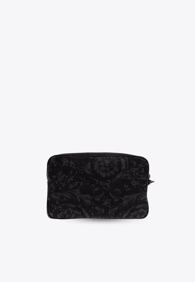 Shop Versace Barocco Jacquard Pouch Bag In Black