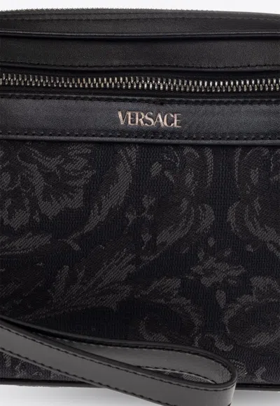 Shop Versace Barocco Jacquard Pouch Bag In Black
