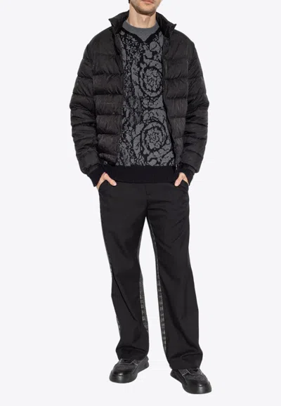 Shop Versace Barocco Jacquard Wool Sweater In Gray