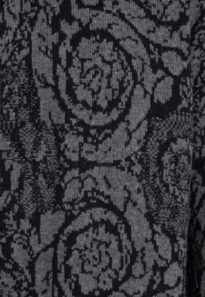 Shop Versace Barocco Jacquard Wool Sweater In Gray