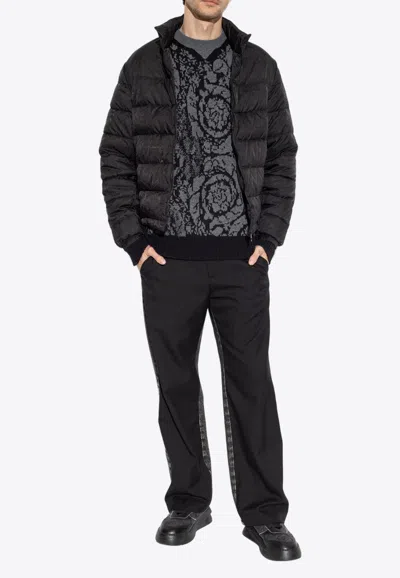Versace Baroque-print Puffer Jacket In Black