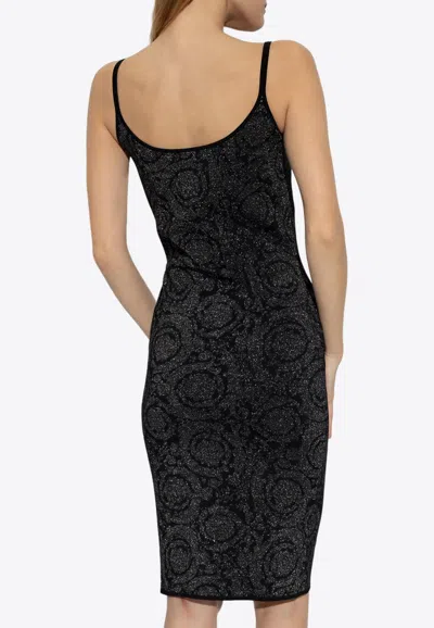 Shop Versace Barocco Lurex Knit Dress In Black