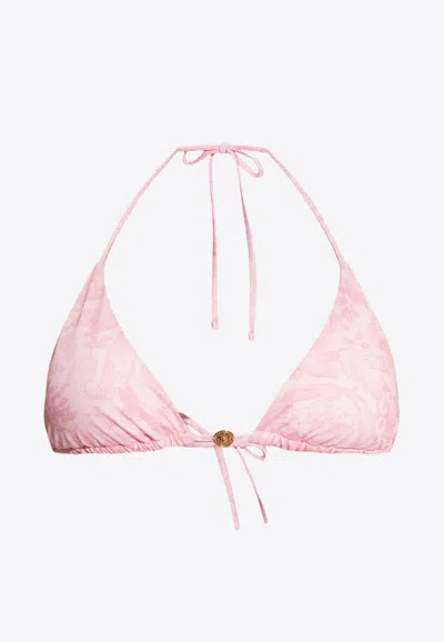 Shop Versace Barocco Print Bikini Top In Pink