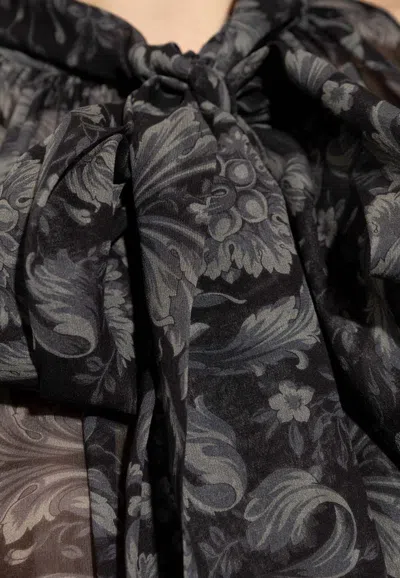 Shop Versace Barocco Silk Scarf-tie Top In Black