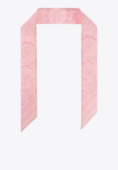 Shop Versace Barocco Silk Tie Scarf In Pink