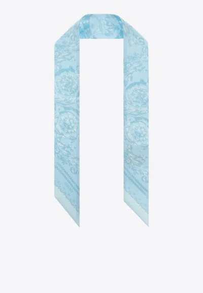 Shop Versace Barocco Silk Tie Scarf In Blue