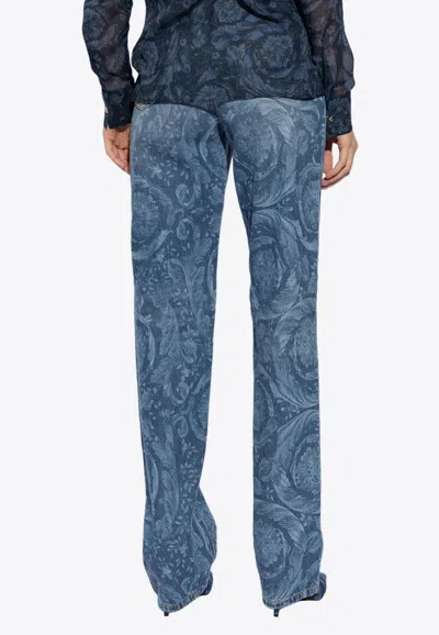 Shop Versace Barocco Straight-leg Jeans In Blue