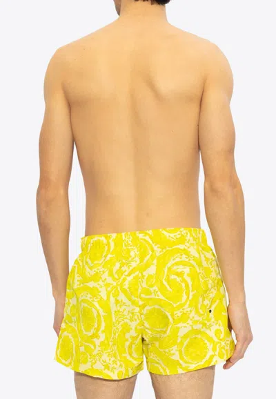 Shop Versace Barocco Swim Shorts In Neon