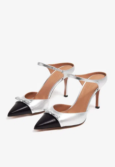 Malone Souliers Blythe Mules Aus Leder Mit Schleife In Silver