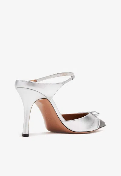 Malone Souliers Blythe Mules Aus Leder Mit Schleife In Silver