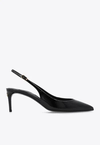 Dolce & Gabbana Tortoiseshell-print Patent Leather Slingbacks In Black