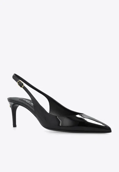 Dolce & Gabbana Tortoiseshell-print Patent Leather Slingbacks In Black