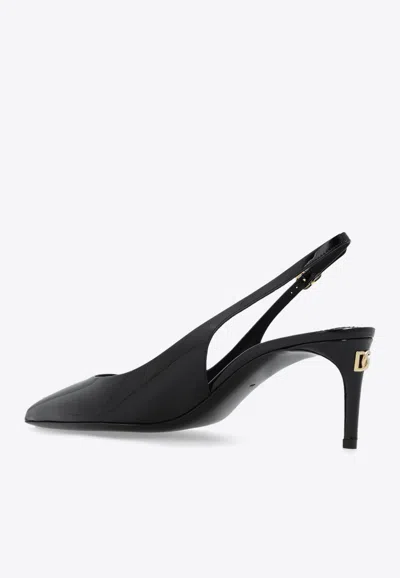 Dolce & Gabbana Tortoiseshell-print Patent Leather Slingbacks In Black