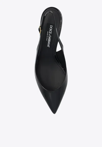 Dolce & Gabbana Tortoiseshell-print Patent Leather Slingbacks In Black