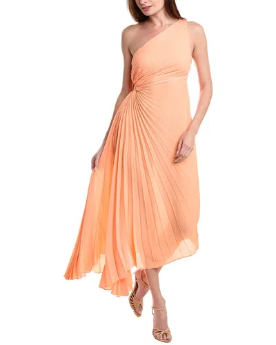 Shop Nicole Miller One-shoulder Midi Dress In Orange