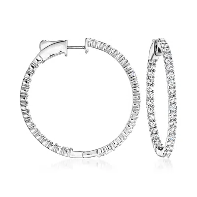 Shop Ross-simons Diamond Inside-outside Hoop Earrings In 14kt White Gold In Silver