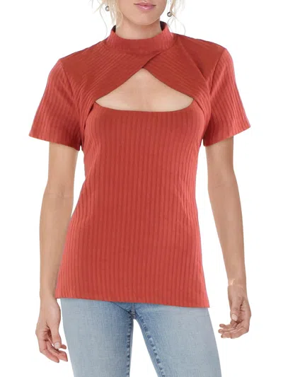Shop Bcbgmaxazria Womens Cut-out Mock Neck T-shirt In Red