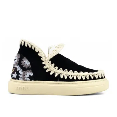Mou Women's Bold Eskimo Sneaker With Crochet Heel In Black Combo In Black