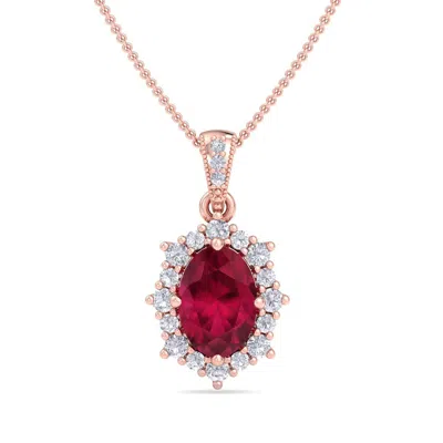 Shop Sselects 1 3/4 Carat Oval Shape Ruby And Diamond Necklace In 14k In Red