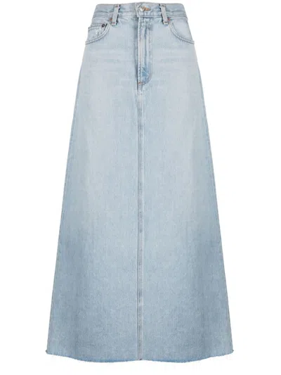 Shop Agolde Denim Maxi Skirt In Clear Blue
