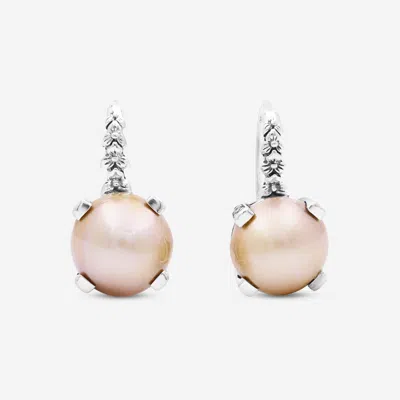 Shop Stephen Dweck Sterling Silver, Round Golden Pearl Earrings Sde-22003 In Pink