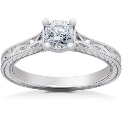 Shop Pompeii3 1/2ct Lab Grown Vintage Scroll Solitaire Sophia Engagement Ring 14k White Gold In Multi