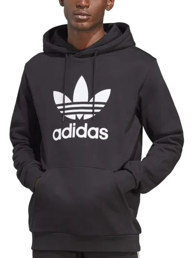 Shop Adidas Originals Trefoil Mens Logo Cotton Hoodie In Black
