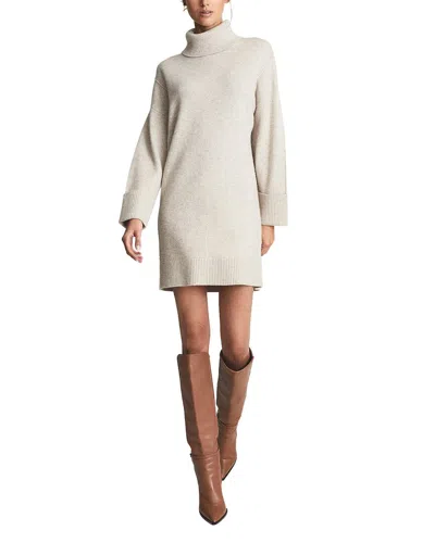 Shop Reiss Lucie Knitted Roll Neck Wool-blend Dress In Beige