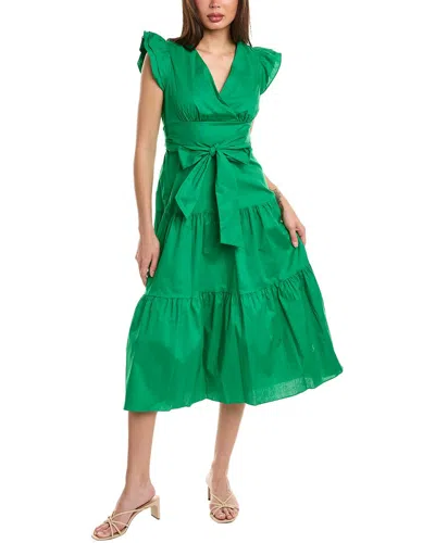 Shop Maison Tara Poplin Midi Dress In Green