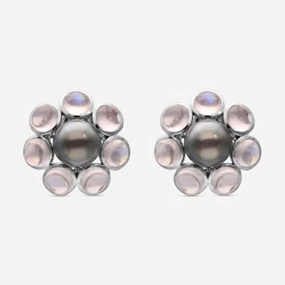 Shop Assael 18k White Gold, Tahitian Cultured Pearl And Moonstone Huggie Earrings In Silver