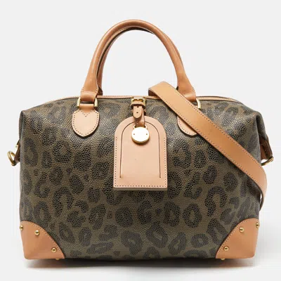 Shop Mulberry Color Leopard Print Coated Canvas And Leather Boston Bag In Beige