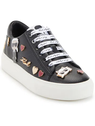 Shop Karl Lagerfeld Cate Pins Womens Leather Embellished Casual And Fashion Sneakers In Grey