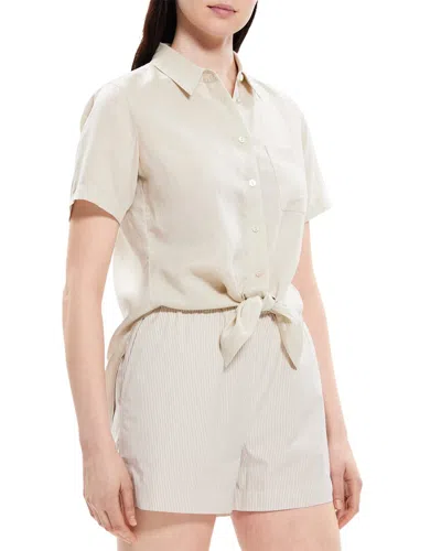 Shop Theory Hekanina Linen-blend Shirt In Beige
